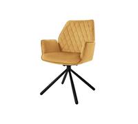 ML-Design Chaise de Salle à Manger Jaune Moutarde, en Velours, Pivotante, avec Accoudoirs et Dossier, Assise Rembourrée, Pieds Métalliques, Fauteuil Moderne, Ergonomique, Chaise Cuisine, Lounge, Salon