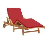 Vidaxl Chaise Longue Pliante Avec Roues & Coussin Rouge Bois Massif Acacia