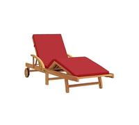 Vidaxl Chaise Longue Pliante Avec Roues & Coussin Rouge Bois Massif Acacia