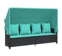 Vidaxl Chaise Longue Avec Auvent Et Coussins Noir Résine Tressée