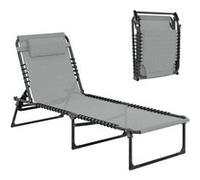 Outsunny Bain de Soleil transat Pliable Dossier inclinable Multi-Positions Acier thermoplastique Lacets élastiques Noir textilène Gris