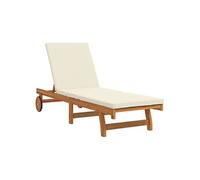 Chaise Longue Vidaxl Avec Des Roues Et Un Coussin Crème En Bois Massif