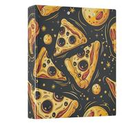 Lot de 1 classeur à 3 anneaux ronds de 2,5 cm et demi à motif de pizza de dessin animé pour l'école, le bureau, la maison