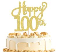 Lot de 1 décoration de gâteau d'anniversaire « Happy 100th Birthday » à paillettes « Cheers to 100 Years » - Décoration de gâteau d'anniversaire « One Hundred Hello 100 Fabulous » pour fête
