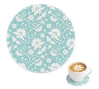 Lot de 1 dessous de verre à café anti-adhésif en forme de fleurs bleues et blanches - Dessous de verre décoratif délicat pour boissons, tapis de tasse à café de jardin pour tous les types de tasses