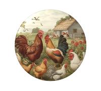 Lot de 1 épingle à boutons ronds en métal avec motif poules et la ferme, 6,1 cm, pour photos, loisirs créatifs, Noël, projets de fête, taille unique, Pas de gemme