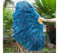 Lot de 1 et 2 grands éventails en plumes d'autruche blanches pour danse du ventre, accessoires de scène pour fête d'Halloween, mariage, plumes de dinde duveteuses, 26 bleu marine, 100 cm, main droit