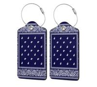 Lot de 1 étiquette à bagages bandana bleu véritable pour valises, en cuir PU, protection de la vie privée, indispensable en voyage