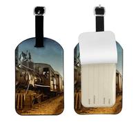 Lot de 1 étiquette d'identification en cuir imprimé train et chemin de fer pour bagage, sac de voyage, pour homme et femme