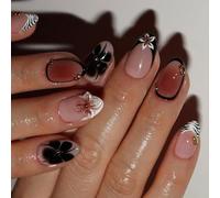 Lot de 1 faux ongles en ABS brillant ovale, impression unique, pointe française, coupe confortable, ongles à coller