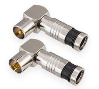 Lot de 1 fiche coudée et 1 prise femelle pour câble d'antenne DVB-C Radio DVB-T2 TV IEC (mâle + femelle) Connecteur de compression pour câble d'antenne BK installations 4K 90°