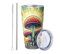 Lot de 1 gobelet à champignons bohème abstrait plante florale soleil feuilles botanique joli artistique bleu jaune isolé sans déversement incassable école collège crèche sans pied double paroi 590 ml