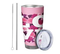 Lot de 1 gobelet à motif de rose - Design moderne - Romantique - Fleur douce - Amour artistique - Rose vif et blanc - Refroidisseur de canettes incassable - Pour voyage, piscine, voiture, bibliothèque