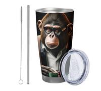 Lot de 1 gobelet à motif singe pour costume amusant d'animaux à jouer - Lunettes de jeu - Lampe jaune clair vert en métal réutilisable sans déversement - Incassable - Pour cour, pique-nique, salle de