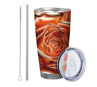 Lot de 1 gobelet avec couvercle - Motif floral moderne - Design botanique - Doré et rose - Isotherme incassable - Pour voiture, piscine, voyage, bureau - Double paroi - 590 ml