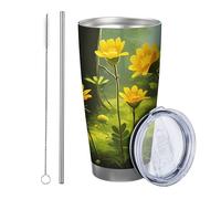 Lot de 1 gobelet botanique motif forêt, nature, fleur, paysage, plante arbre, joli jaune vert, en métal, réutilisable, sans déversement, incassable, pour cour, pique-nique, gym, bibliothèque avec