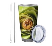 Lot de 1 gobelet en forme de rose avec fleur en fleurs, jolie plante, esthétique, artistique, romantique, en acier inoxydable, incassable, sans déversement, bibliothèque, voyage, piscine, dortoir avec