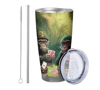 Lot de 1 gobelet en forme de singe - Forêt tropicale - Plante tropicale - Feuilles d'animaux - Cartes à jouer - Vert - Réutilisable - Sans déversement - Incassable - Pour jardin, pique-nique, gym