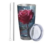 Lot de 1 gobelet esthétique avec motif floral botanique et fond de rue en acier inoxydable incassable avec couvercle - Pour bibliothèque, voyage, piscine, dortoir extérieur - 591 ml