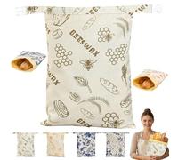Lot de 1 Grands Sac a Pain Cire Abeille en Lin,45x30 cm Sac à Pain Durable Avec Doublure TPU pour Garder,Sacs a Pain Réutilisable Tissu avec Cordon de Serrage Stockage Alimentaire et Transport (A)