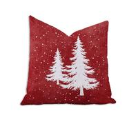 Lot de 1 Housse Coussin 35x35 cm Rouge Taie Oreiller avec Fermeture éclair Invisible, Coussin Exterieur Impermeable Velours Decoration Cushion Covers pour Jardin Canape Balcon (Arbre de Noël) 2B-359
