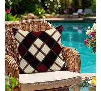 Lot de 1 Housse de Coussin 25x25 Extérieur Imperméable, Noir Rouge Taie d'oreiller Décorative avec Fermeture Éclair Invisible, Impression double face pour Jardin Balcon Terrasse Salon Canapé, #379l