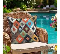 Lot de 1 Housse de Coussin 35x35 Extérieur Imperméable, Orange Bleu Taie d'oreiller Décorative avec Fermeture Éclair Invisible, Impression double face pour Jardin Balcon Terrasse Salon Canapé, #28l
