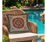 Lot de 1 Housse de Coussin 35x35 Extérieur Imperméable, Rouge Gris Taie d'oreiller Décorative avec Fermeture Éclair Invisible, Impression double face pour Jardin Balcon Terrasse Salon Canapé, #40l