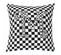 Lot de 1 housse de coussin à motif de grille géométrique pour enfants, motif lettre M, patchwork double face, housse de coussin moderne à carreaux pour décoration d'intérieur, lit et canapé, noir et