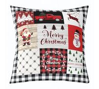 Lot de 1 housse de coussin de Noël pour décoration de chambre d'enfant, motif arbre de Noël, Père Noël, bonhomme de neige, double face, motif géométrique en treillis patchwork pour lit, canapé, sofa