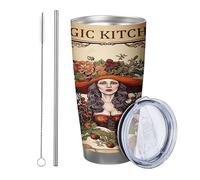 Lot de 1 magnifique tasse en métal avec couvercle en forme de sorcière - Plaque en métal - Jaune clair et orange - Incassable - Pour bureau, extérieur, club, dortoir, café - 590 ml