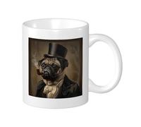 Lot de 1 mug imprimé chien carlin mignon porter chapeau haut de forme vintage nœud fantaisie en céramique marron poids léger collection salon laboratoire extérieur bureau fond plat avec poignées 325