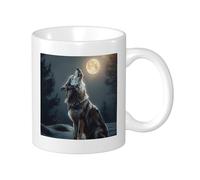 Lot de 1 mug imprimé loup ciel nocturne forêt lune arbre nature paysage loup hurlement orange gris céramique poids léger collection camping bureau salle de sport bureau chambre à coucher avec poignées