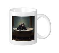 Lot de 1 mug imprimé singe avec fond luxueux - Design moderne et amusant - En céramique - Gris et noir - Poids léger - Collection de bureau de salle de sport - Bureau de camping - Avec poignées - Fond