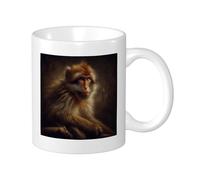 Lot de 1 mug imprimé singe - Motifs animaux chimpanzés - Vintage - Esthétique - Bois marron - Céramique - Réutilisable - Décoratif - Pour bureau, garde-manger, appartement, salon, fond plat, boissons