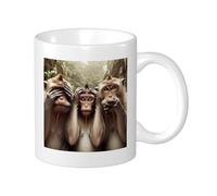 Lot de 1 mug imprimé singe nature paysage animaux sauvages plantes feuilles chimpanzé images drôles en céramique marron collection bureau gym camping avec poignées fond plat 325 ml