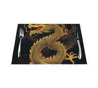 Lot de 1 napperon chinois imprimé dragon jaune doré, PVC tissé, résistant à la chaleur, pour cuisine, salle à manger, table d'intérieur et d'extérieur, 45 x 30 cm