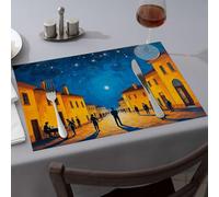 Lot de 1 napperon en forme de fraise avec inscription « People Gather in A Quaint Town Under A Starry Night Sky »