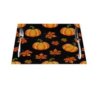 Lot de 1 napperon en vinyle noir avec feuille de citrouille de Thanksgiving pour tables de salle à manger, sets de table de cuisine, résistants à la chaleur, lavables et faciles à nettoyer