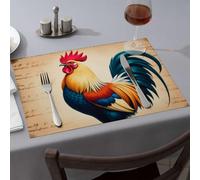 Lot de 1 napperon jaune coloré coq sur fond de manuscrit ancien pour salle à manger, cuisine et table