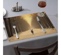 Lot de 1 napperons de Pâques avec cerf debout sur un chemin enneigé dans une forêt. Sets de table en silicone pour comptoir de cuisine Sets de table de Pâques