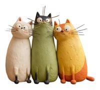 Lot de 1 ou 3 figurines de chat en résine faites à la main pour sculpture - Décoration d'animal pour chambre à coucher, salon, bureau, étagère compacte - 12 x 8 x 5 cm - Blanc, vert, jaune - Lot de 1