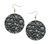 Lot de 1 paire de boucles d'oreilles rondes en cuir avec motif galets noirs pour femme, One Size, Polyester