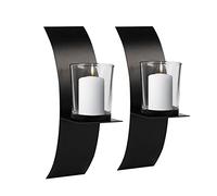 Lot de 1 paire de bougeoirs muraux en métal pour bougie murale Noir