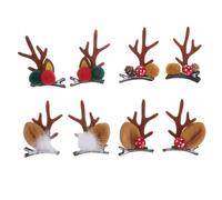 Lot de 1 paires de barrettes à cheveux en forme de bois de cerf et corne d'alligator pour fêtes de Noël Marron