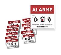 Lot de 1 Panneau en aluminium et 12 Autocollants - ALARME SYSTEME ELECTRONIQUE - Signaler un système de surveillance/caméra - Pour mur, poteau, barrière,...