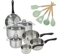 Lot de 1 poêle 20 cm, 3 Faitouts 16/20/24 cm et 3 Casseroles 12/16/20 cm Fackelmann Généva et 5 ustensiles Océan