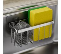 Lot de 1 porte-éponge d'évier en acier inoxydable sans perçage, support mural auto-adhésif, panier de rangement en fil de drainage creux pour éponges à récurer, brosses de nettoyage, support latéral