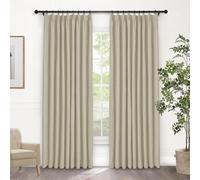 Lot de 1 rideau 100 % occultant en lin - Rideaux à isolation thermique pour chambre à coucher et salon - Draperie à plis pincés avec embrasse - Beige - 132,1 x 213,4 cm (l x L)