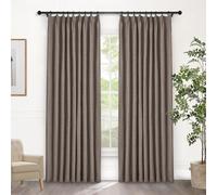 Lot de 1 rideau 100 % occultant en lin - Rideaux thermiques plissés avec embrasse - Pour chambre à coucher et salon - Café clair - Style rustique - 132,1 cm de large x 213,4 cm de long